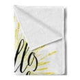 thumbnail image 2 of Hello Sunshine Soft Flannel Fleece Blanket, Hand Drawn Starburst Lines Calligraphic Uplifting Message Weathered Look, Cozy Plush for Indoor and Outdoor Use, 60" x 80", Yellow Black, by Ambesonne, 2 of 5