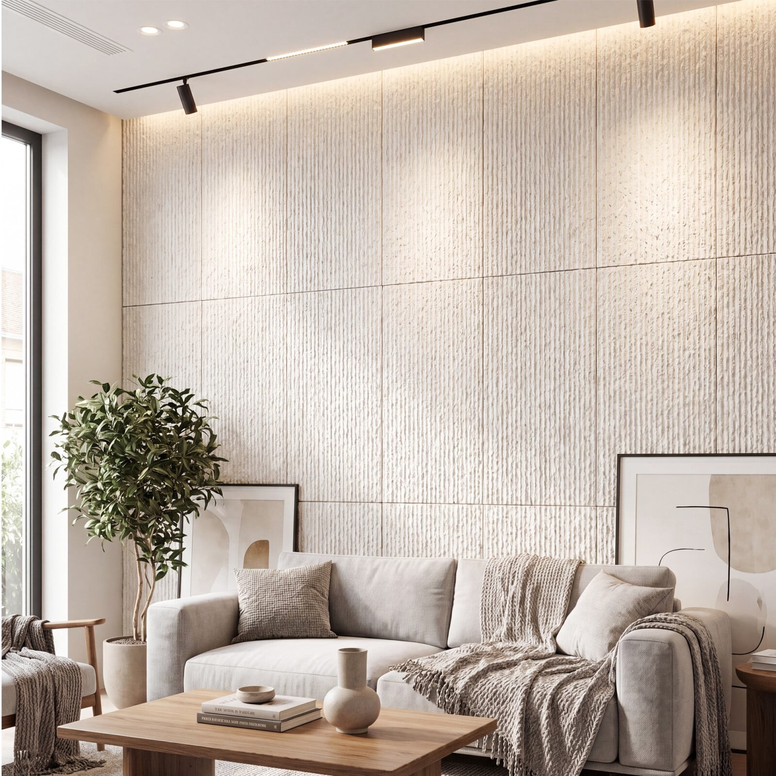 Plank & Hue 4Pcs 48"x24" 3D Faux Stone Wall Panels, Imitation Stone Wall Décor Wainscot Panel Board for Interior Accent Walls, Ivory White