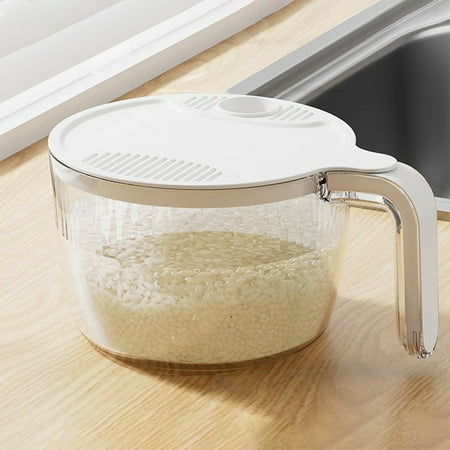 

Washranp Rice Washer with Lid Plastic Large Capacity Quinoa Grain Rice Filter Washing Bowl Non-slip Handle Buckle Closure Kitchen Vegetable Strainer Basin Refrigerator Storage Box