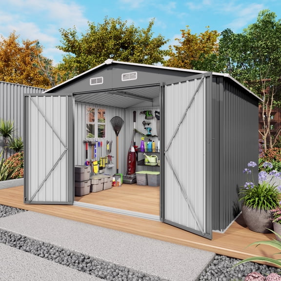 Vigo huseeo10x8 FT Metal Outdoor Storage Shed with Window & Lockable Door, Tool Shed for Backyard Patio Garden, Gray