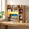 thumbnail image 2 of Gymax 5-Tier Desktop Shelf with RGB Light Strip 35.5'' Desktop Bookshelf with 3 Shelves Natural, 2 of 10