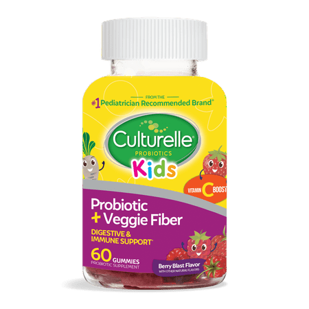 Culturelle Kids Probiotic with Veggie Fiber  1 Billion CFUs Gummies  Berry Blast  60 Count