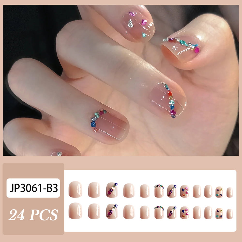 Press On Nail Art Reusable Fairy Style Nail With Colorful Rhinestones For  Daily Lives Everyday Use - Walmart.com