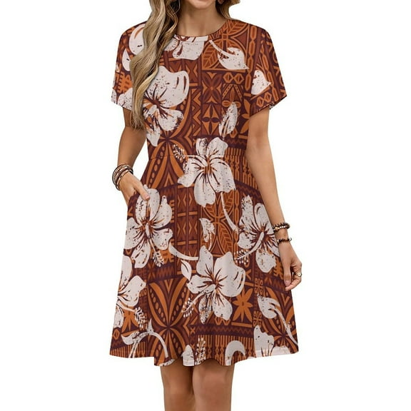 Hawaiian Hibiscus Flowers Women's Dress Short Sleeve Summer Sundress Summer Women Clothes