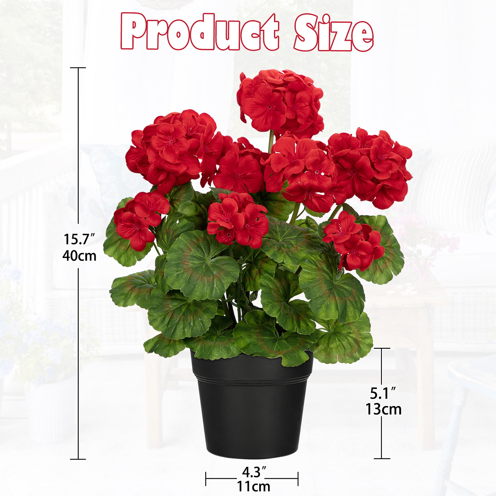 Briful 16" Artificial Geranium Flower Potted Plant Realistic Silk Red Flowers with Vibrant Green Leaves Fake Begonia Flowers for Outdoors Farmhouse Office Home Decor