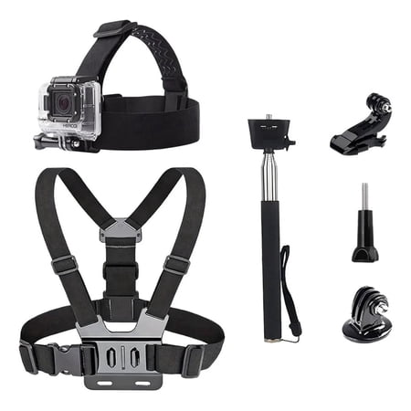 HONGDAK 3 in 1 Universal Action Camera Accessories Kit - Head Strap Mount/Chest Harness/Selfie stick Compatible with Gopro Hero 13/12/11/10/9/8/7/6/5