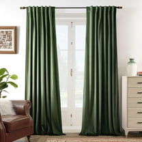 DriftAway Velvet Blackout Curtains Green Room Darkening Curtains 96 Inches Long 2 Panel Set Super Soft luxury Thermal Insulated Drapes for living room Back Tab and Rod Pocket Olive Green 52 inch wide