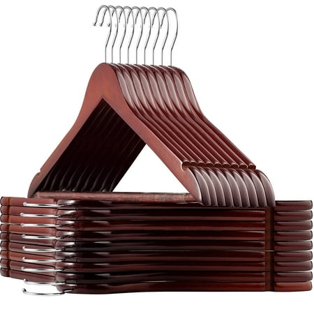 - Zober Solid Wood Suit Hangers 17 1/4 x 1/2 x 8 7/8 Inches Non Slip Bar and Precisely Cut Notches with 360 Degree Swivel Hook Extra Smooth Finish Set of 20 Lotus Cherry Wood