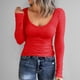 thumbnail image 2 of Camiseta básica de manga larga con cuello redondo y tejido acanalado ajustado para mujer - Poliéster - S-XL, 2 of 6