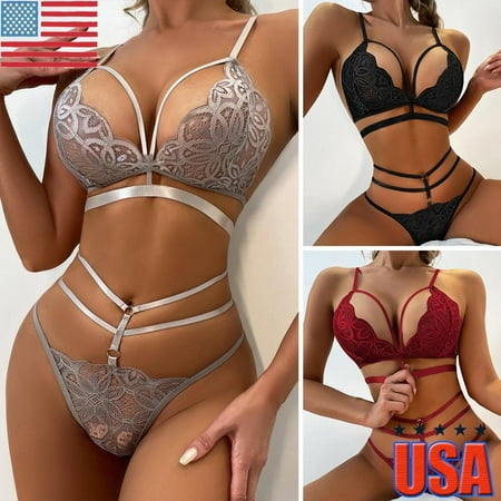 

Womens Lace Push Up Bra G-String Thong Lingerie Nightwear Sleepwear Underwear US