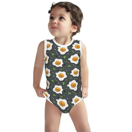 

Vsdgher Cute Poached Eggs Print Baby Unisex Baby Cotton Sleeveless Bodysuits Soft and velvety comfortable and breathable