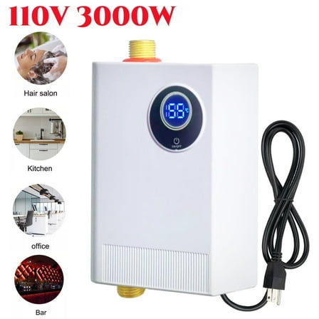 Electric Tankless Water Heater 3000W 110V Instant Hot On Demand Residential Electric Water Heater with Digital Display for Kitchen Whole House Shower Sink Small