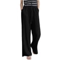 thumbnail image 2 of Itsame Comfortable Loose Pants for Womens Comfortable Solid Color Cotton High Waisted Wide Leg Sweatpants Black Size M, 2 of 6
