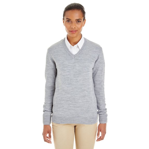 Harriton M420W Ladies Pilbloc V-Neck Sweater - Grey Heather - Large