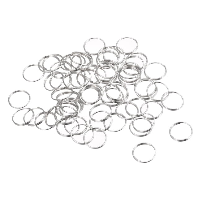 Unique Bargains Double Loops Split Rings, 12mm Small Round Key Ring Parts, Silver Tone 64Pack