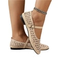 thumbnail image 5 of pwidon Breathable Hollow Mary Jane Flat Shoes for Women, Adjustable Buckle Strap Square Toe Casual Comfort Dress Flats for Summer Beige 39, 5 of 5