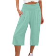 thumbnail image 2 of Stephy Women's Fashionable Cotton and Linen Solid Color Elastic Waist Three Quarter High Waist Casual Pants and Sports Pants, Green, 3XL, 2 of 5