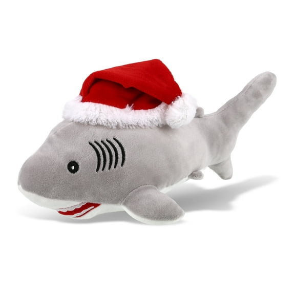 DolliBu Santa Grey Shark Stuffed Animal Plush Toy - Super Soft Wild Animal Dress Up with Red Santa Claus Outfit, Cute Ocean Wildlife Gift, Holiday Christmas Gift - 12 Inches