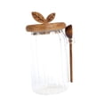thumbnail image 1 of Frasco de vidrio con tapa de madera y cuchara recipiente de vidrio jarro de especias recipiente de café frasero de bote transparente para la harina de 800 ml, 1 of 10