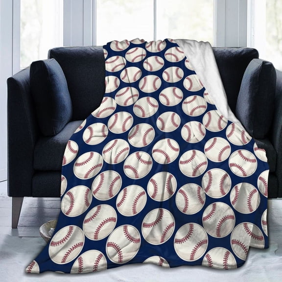 Baseball Blanket, Navy Blue Sports Pattern Flannel Throw Blanket, Super Soft Cozy Warm Blanket for Sofa, Couch, Bed, Home Decor, Sports Fan Gift 50"x40"