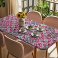 thumbnail image 3 of Vintage Middle Century Table Cloths for 5 Foot Rectangle Tables, Abstract Bohemia Style Aztec Pink Patio Waterproof Elastic Fitted Tablecloths, Washable Rectangular Table Cover for Camping, 3 of 8