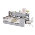 thumbnail image 3 of Twin Bed Frames with Storage, L-Shaped Corner Beds with Desk, Wood Daybed with Bookcase, Platform Beds with Drawers and Shelves for Living Room, Bedroom, Teens Room, Gray, 3 of 11