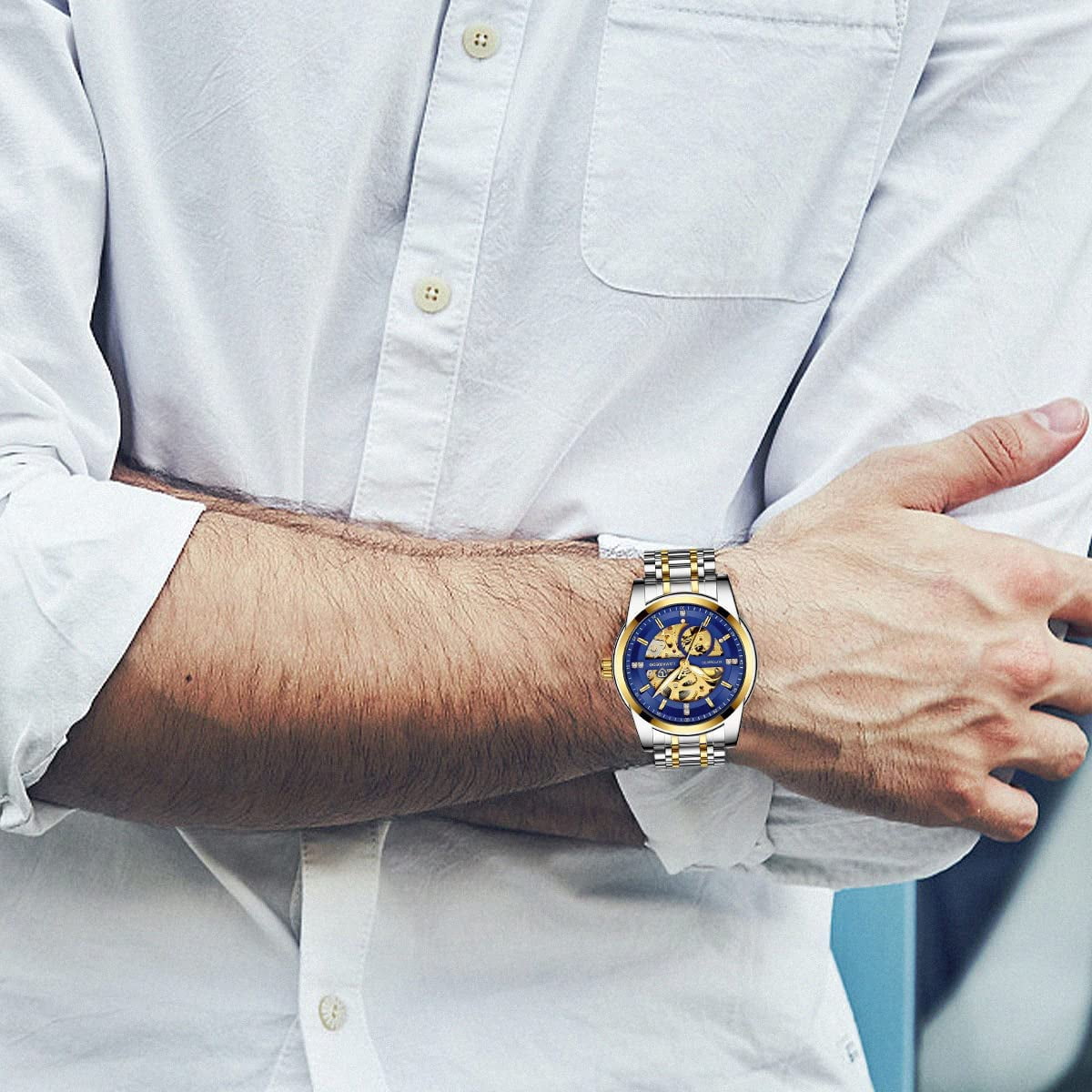 A ALPS Watches for man Automatic Mechanical Watches self Winding Man Watch with Stainless Steel Strap Business Watches Gift for Men