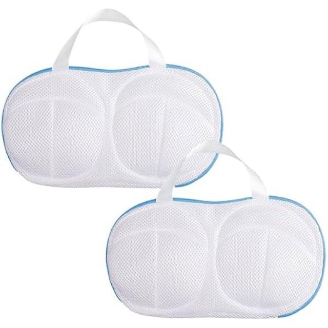 HAYANLarge Bra Washing Bags for Laundry, 2 Pack Upgraded Bra Laundry Bags Mesh Women Brassiere Underwear Wash Bags with Handle and Zipper for Delicates Lingerie Washing Machine (Blue)