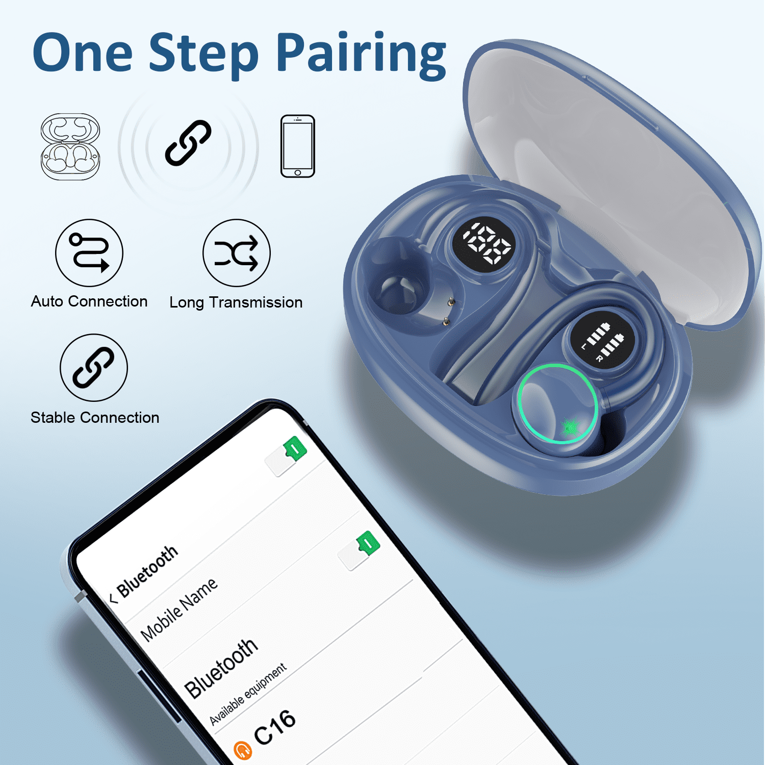 Wireless Earbuds, Bluetooth 5.4 Headphones Sports, 50H Playback Over Ear Earbuds with ENC Noise Cancelling Mic, Deep Bass Fitness Earphones Gym Running Workout with Earhooks, IP7 Waterproof Headset