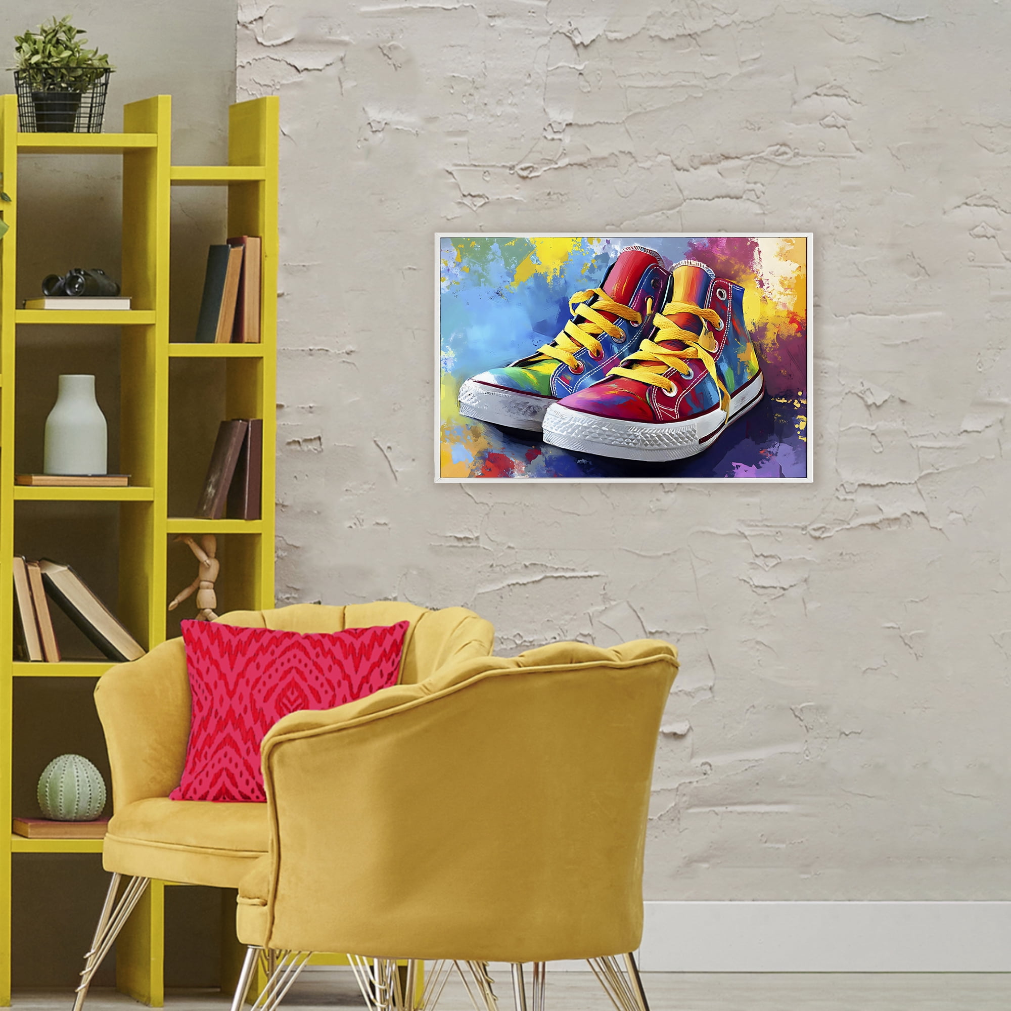 Stupell Industries High Tops with Yellow Laces White Framed Giclee Art, design by Creative Studio