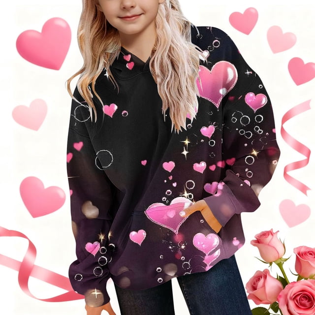 Sudaderas con capucha CUHK para niñas, sudadera con capucha estampada, cuello redondo, manga larga, para uso diario, ropa de abrigo informal, sudadera con capucha, blusa de poliéster para niños