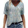 thumbnail image 2 of CEHVOM T-Shirt Mode Femme Imprimé Col en V Manches Courtes Tee Décontracté Blouse, 2 of 6