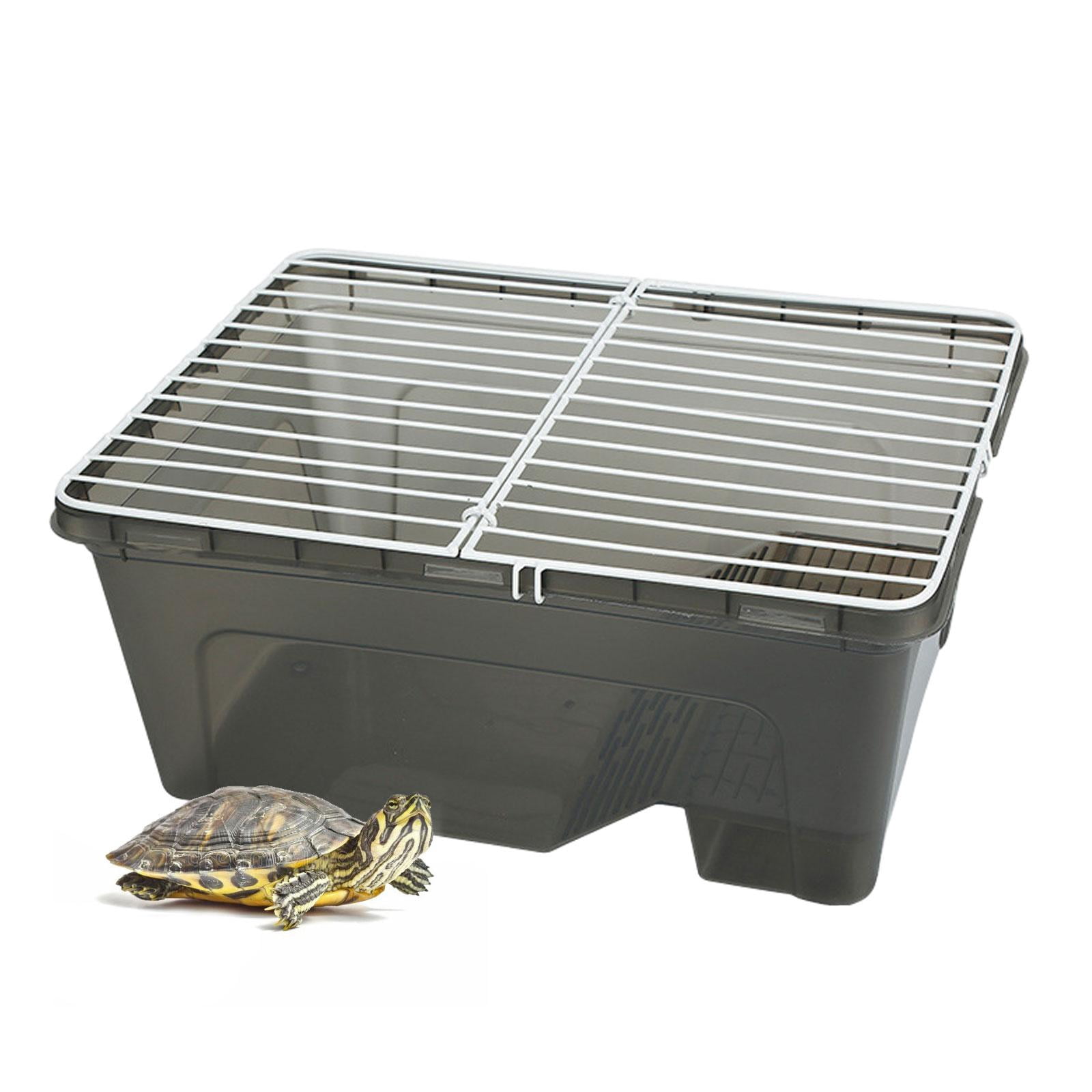 TOOYFUL Turtles Tank Aquarium Turtle Habitat with Cover Easy to Feeding Durable Reptile Aquarium Reptile Habitat for Frog Amphibians Black