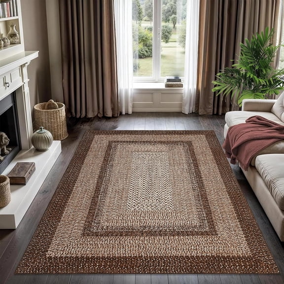 8' x 10' Brown Washable Non-Slip Boho Area Rug for Living Room