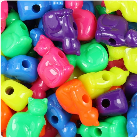 BeadTin Neon Bright Multi 23mm Cat Pony Beads (24pcs)