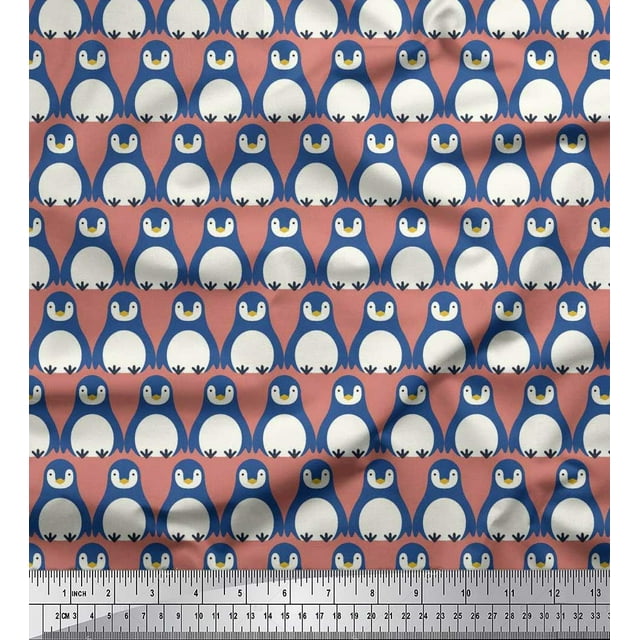 Soimoi Silk Fabric Penguin Ocean Print Fabric by The Yard 42 Inch Wide