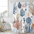 thumbnail image 6 of Blue Coral Coastal Shower Curtain Set - Long 72" x 84" Washable Bathtub Curtain with 12 Hooks, Summer Beach Starfish Nautical Waterproof Fabric Stall Shower Curtains for Bathroom/Bathtub Décor, 6 of 6