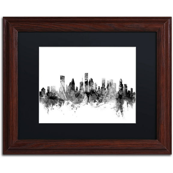 Trademark Fine Art "Houston Texas Skyline B&W" Canvas Art by Michael Tompsett, Black Matte, Wood Frame