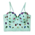 thumbnail image 1 of Women Spaghetti Strap Push Up Padded Corsets Camisole Colorful Rhinestones Beaded Fish Boned Bustier Crop Top Clubwear 40, 1 of 5
