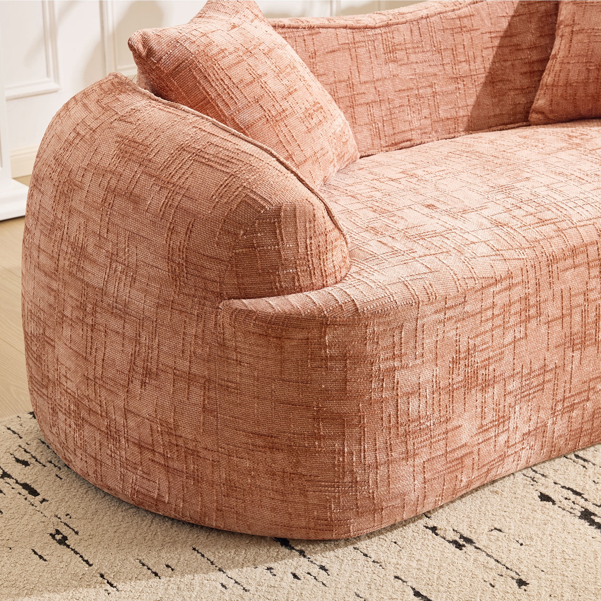 Curved Loveseat, Pink Compress Chenille Sofa with Two Pillows and Armrests, Foam Spring 2-Seater for Small Apartment Living Room or Bedroom, 67-Inch