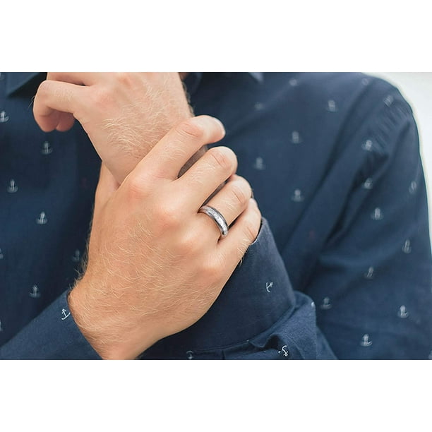 THREE KEYS JEWELRY 4mm 6mm 8mm Tungsten Wedding Ring Imitated Meteorite  Silver Polished Band 