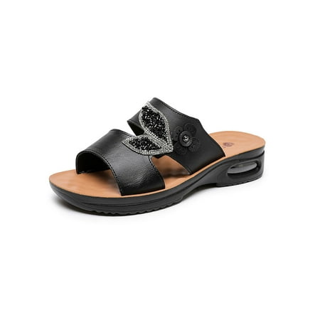 

Wazshop Women s Footbeds Slip On Slippers Open Toe Slide Sandal Lightweight Air Cushion Casual Shoes Ladies Summer Slipper Rhinestone Fashion Black 8