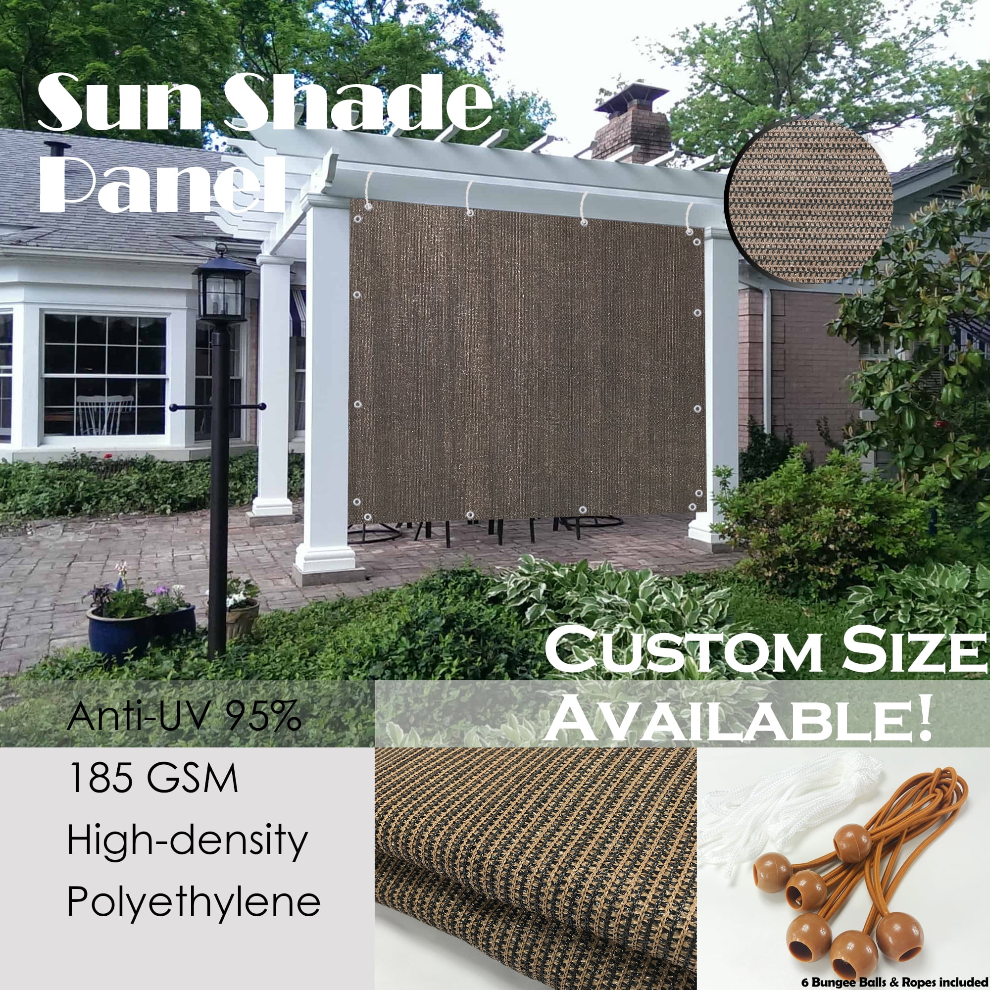 8' x 6', Mocha Brown Awning Patio Pergola Alion Home Sun Shade Panel Privacy Screen with Grommets on 4 Sides for Outdoor Window Cover 