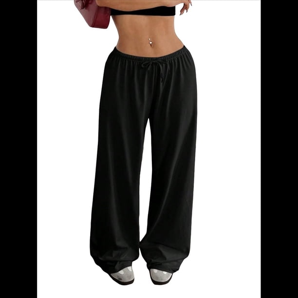 Pantalones Deportivos Anchos para Mujer, con Cordón, Holgados, de Cintura Alta y Sueltos, Informales Negro L