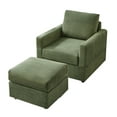 thumbnail image 4 of New Classic Corduroy Chaise Lounge, Comfy Sofa Chaise Couch Chair, Upholstered Accent Chair with Ottoman for Living Room - Green, 4 of 8