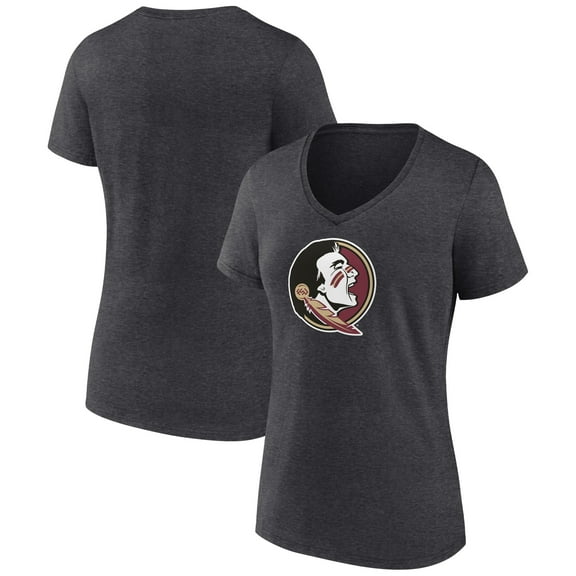 Women's Charcoal Florida State Seminoles Team Logo V-Neck T-Shirt