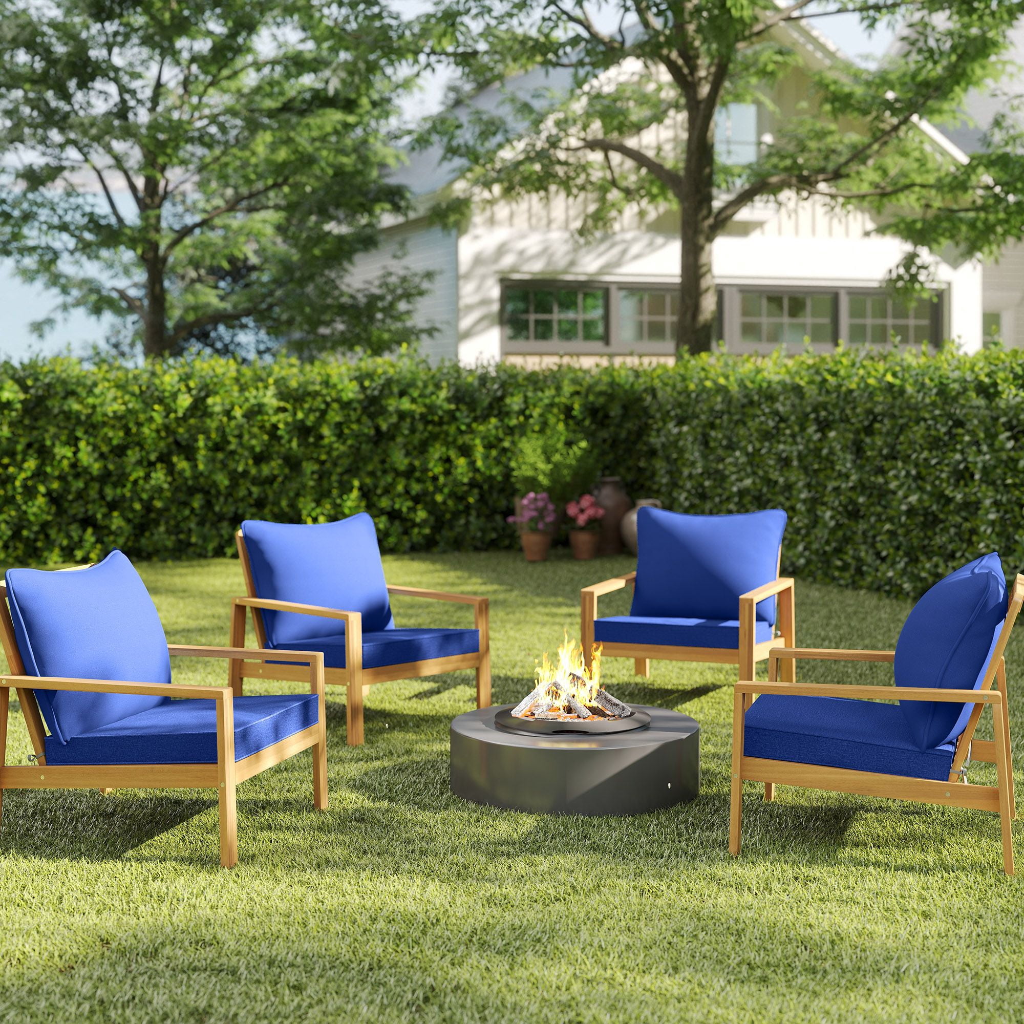Alvantor Patio Chair Cushions Set of 4 Fade Resistant Seat Replacement Cushion with Backrest Navy Blue