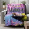 thumbnail image 2 of Spring Flowers Blanket Soft Cozy Warm Throw Blanket for Couch, Plush Fuzzy Flannel Fleece Blankets for Sofa, Purple Vine Lake Boat Grass Vintage Oil Painting Bed Blankets Gifts for Men, 40"x50", 2 of 9