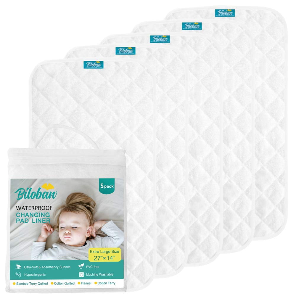 Changing Pad Liners 5 Pack, Superior Bamboo Terry Surface, Waterproof
