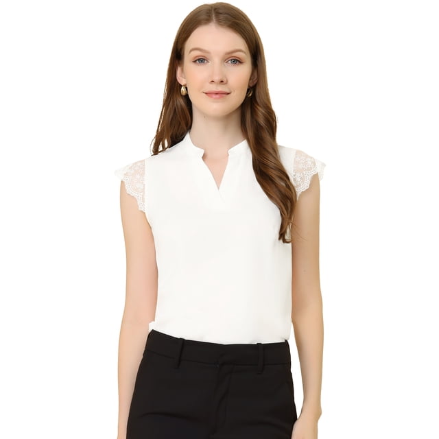 Blusa Básica Sin Mangas Con Cuello En V Para Oficina De Trabajo Para Mujer Blanco S